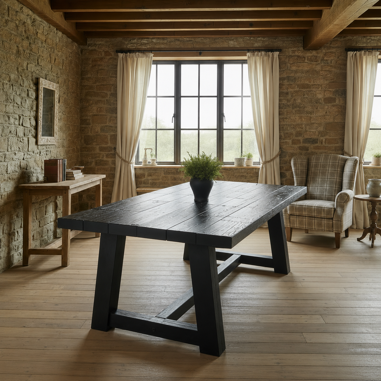 AUGUST 55mm Rustic Black Solid Hardwood Dining Table