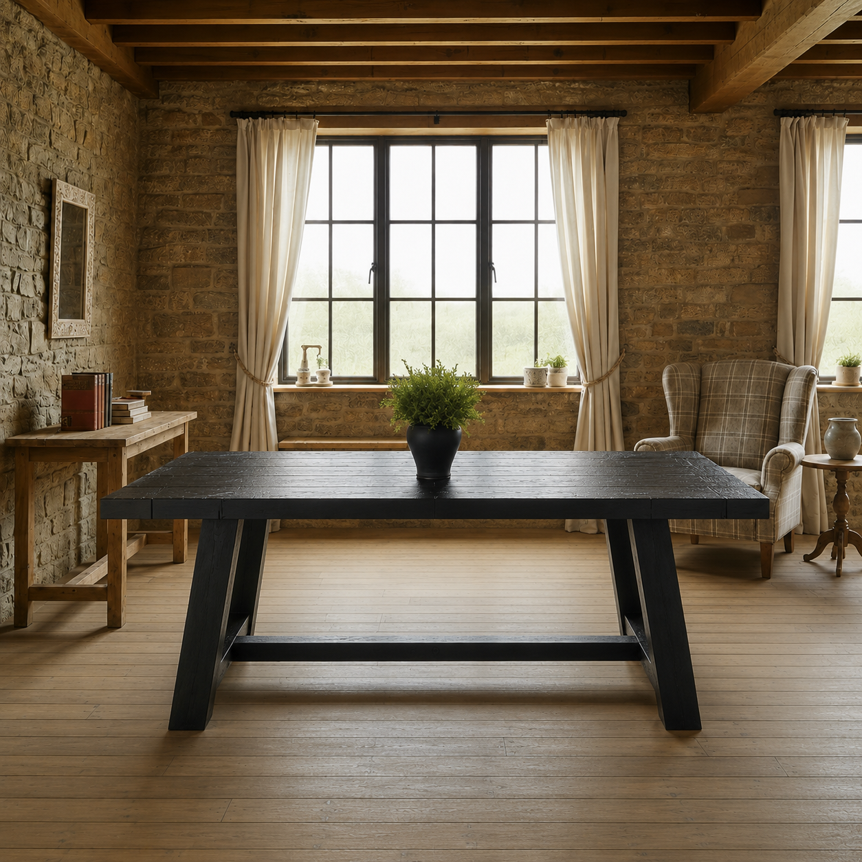 AUGUST 55mm Rustic Black Solid Hardwood Dining Table