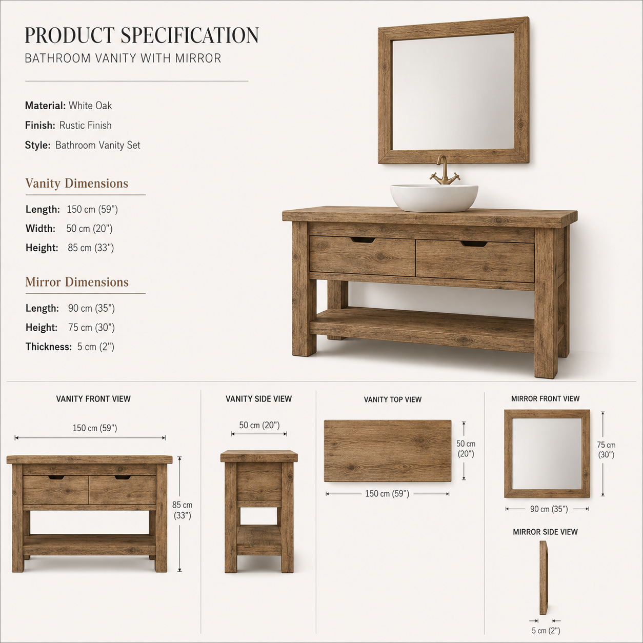 ALARIC  Rustic American Oakwood Bathroom Vanity