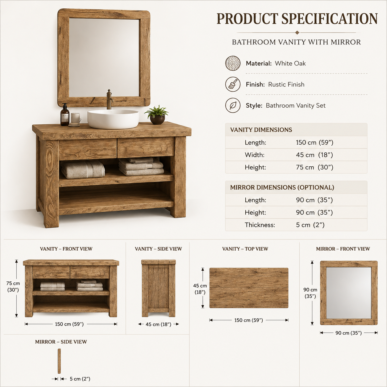 ALCOTT  Rustic American Oakwood Bathroom Vanity