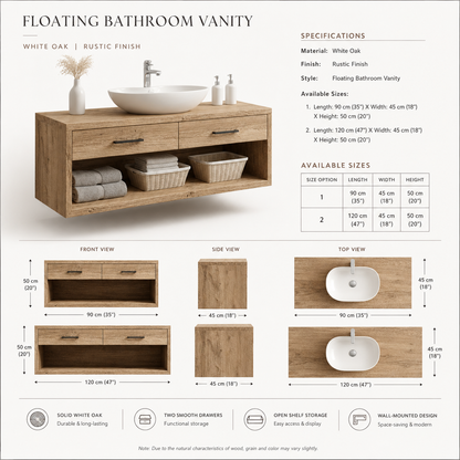 ALTON  Floating Rustic American Oakwood Bathroom Vanity