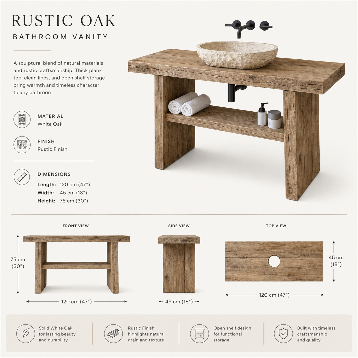 ALDENA  Rustic American Oakwood Bathroom Vanity