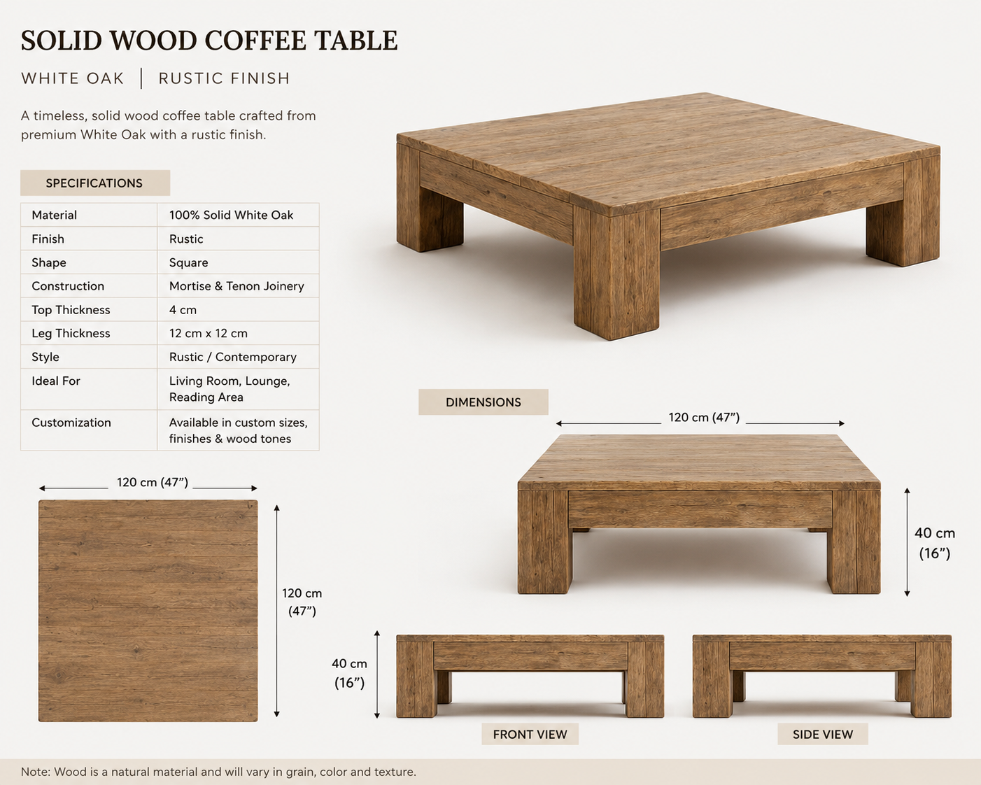Aurel Rustic American Oakwood Coffee Table