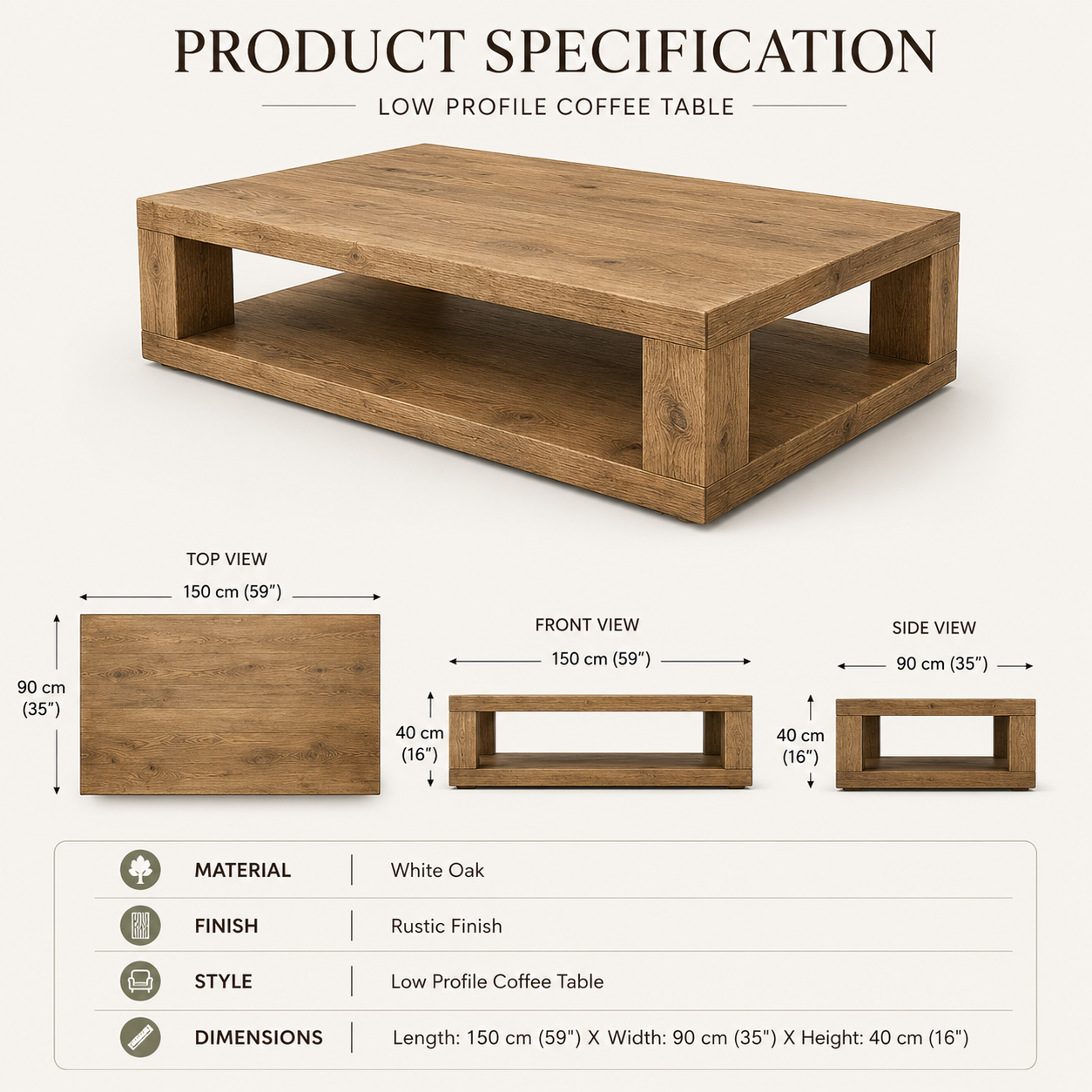 Alden Rustic American Oakwood Coffee Table