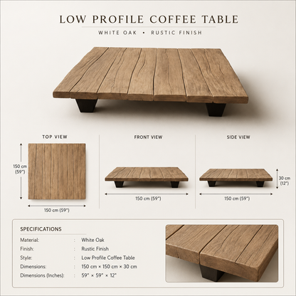 Akari Low Profile Rustic American Oakwood Coffee Table