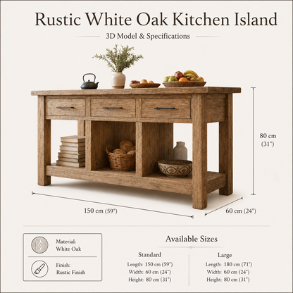 Ainsley Rustic American Oakwood Kitchen Island