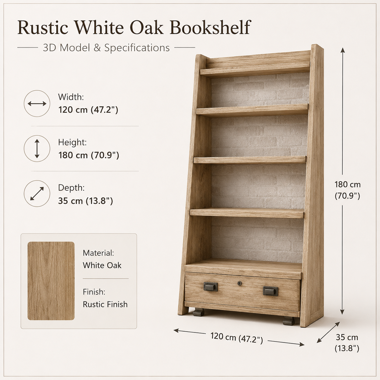 ARDENO Rustic American Oakwood Ladder Bookshelf