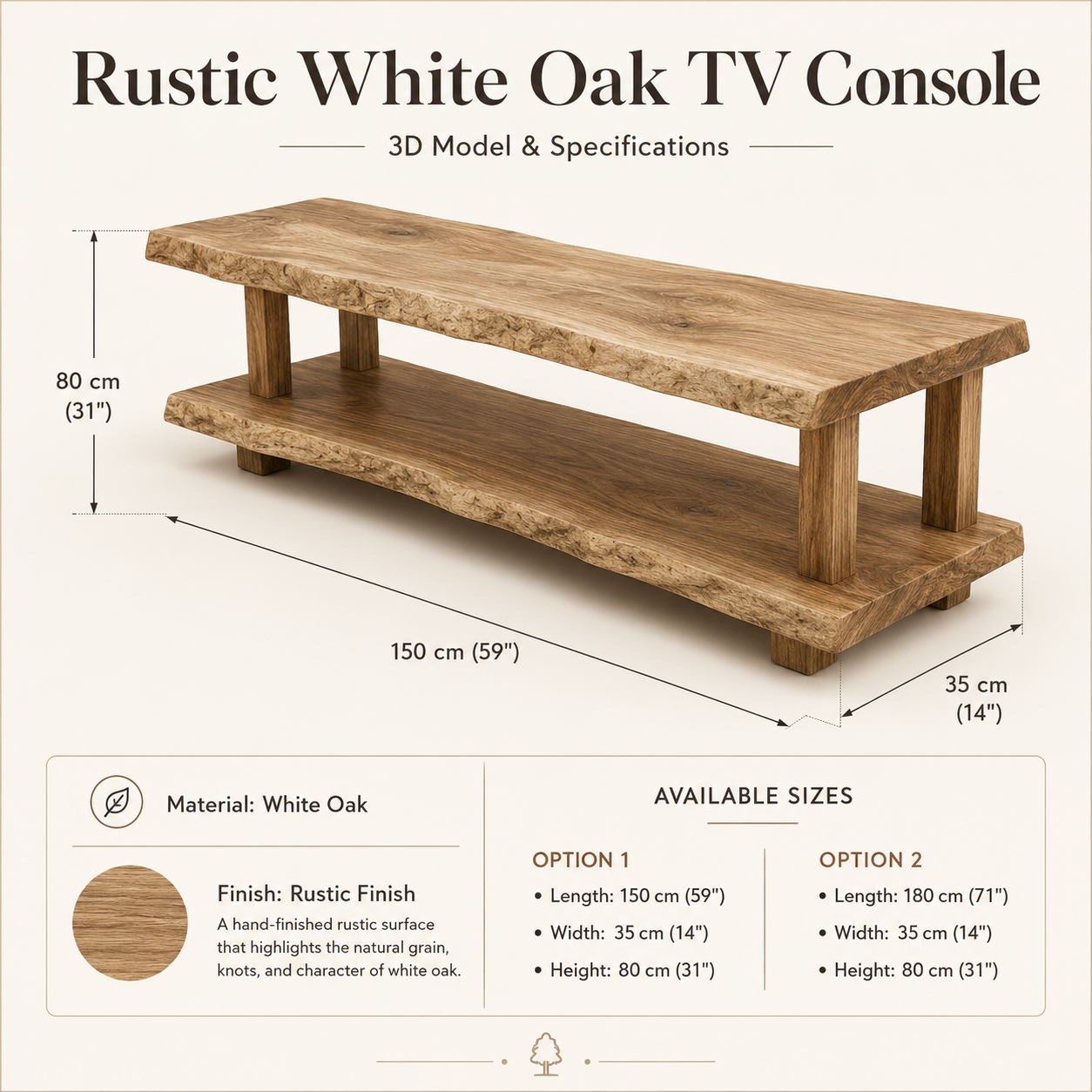 ASTOR Live Edge Rustic American Oakwood TV Stand
