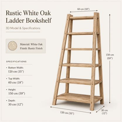 ASHBOURNE Rustic American Oakwood Ladder Bookshelf