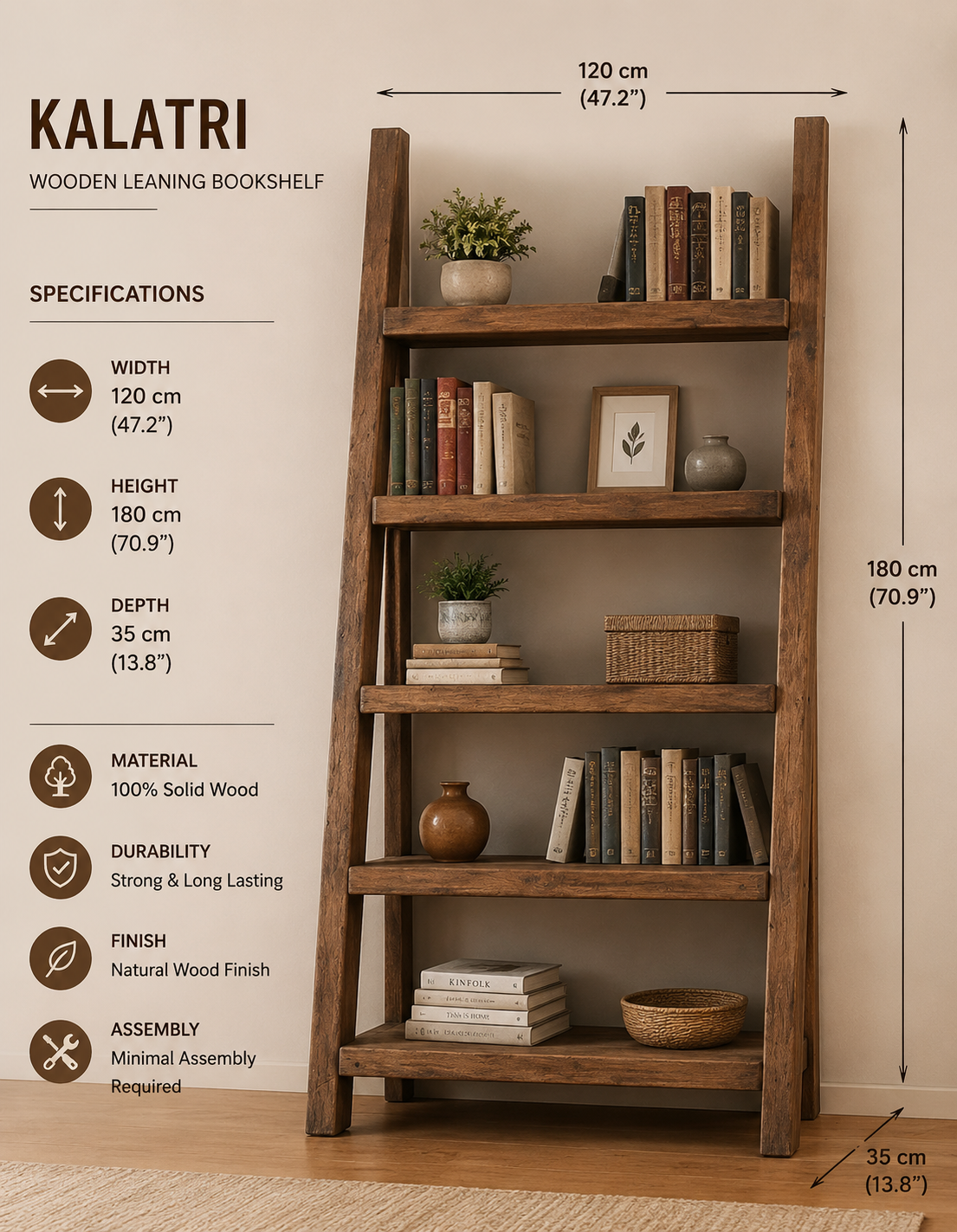 AVENWOOD Rustic American Oakwood Bookshelf