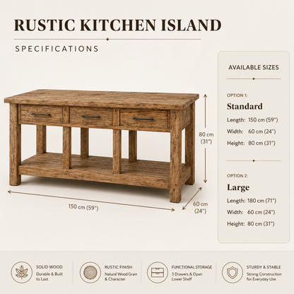 ALCROFT Rustic American Oakwood Kitchen Island