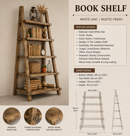 AUSTEN Rustic American Oakwood Display Bookshelf
