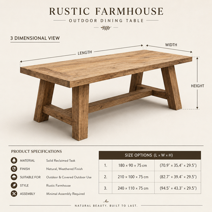 AFTON 65mm Rustic Farmhouse Dining Table