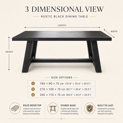 AUGUST 55mm Rustic Black Solid Hardwood Dining Table