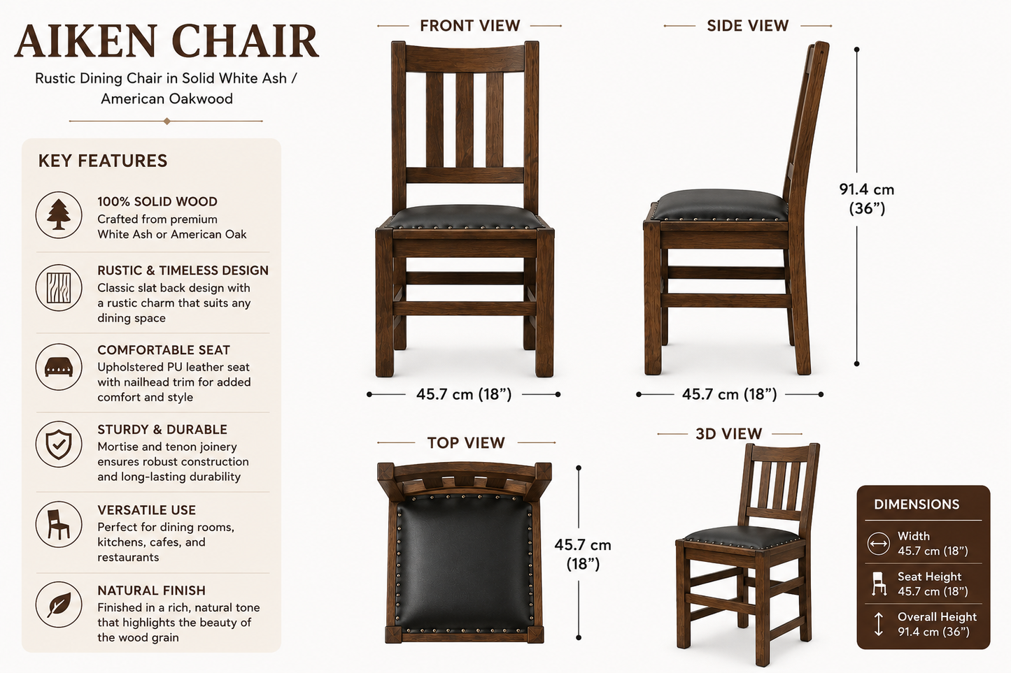 AIKEN Rustic Solid Wood Dining Chair