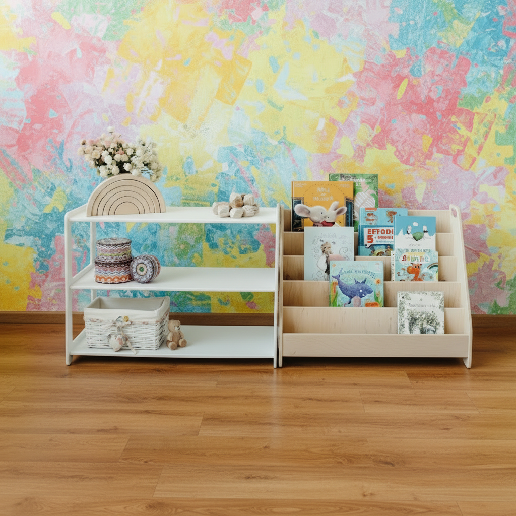 Montessori Wooden Kids Bookshelf + Toy Storage