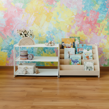 Montessori Wooden Kids Bookshelf + Toy Storage