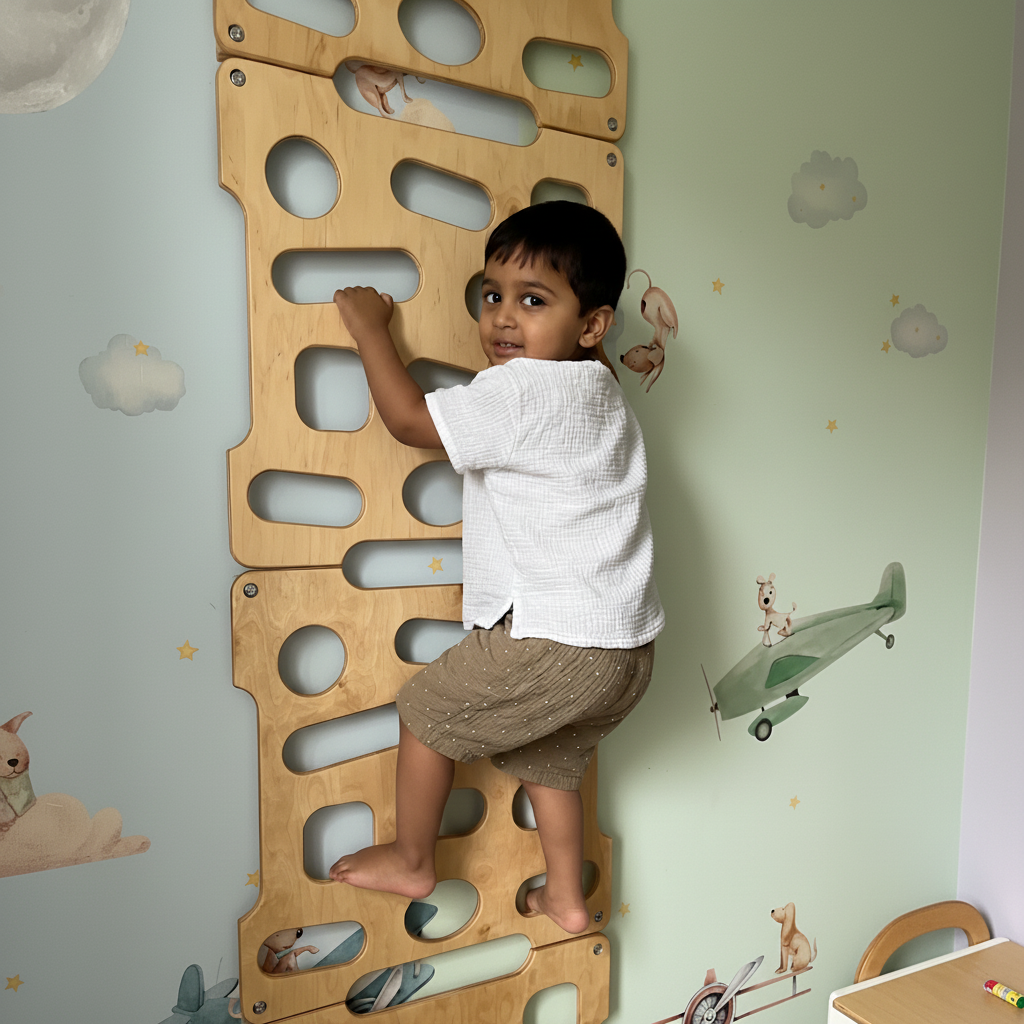 Wooden Indoor Climbing Wall – Montessori Inspired Active Play Gym