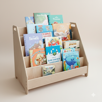 Montessori Wooden Kids Bookshelf + Toy Storage