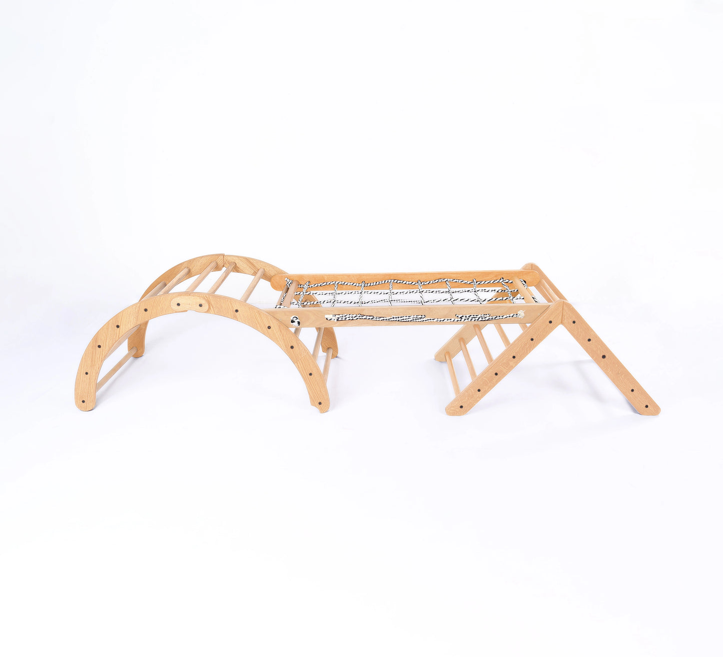 Kids Montessori Combo Triangle Pikler, Climbing Net And Rocking Bed