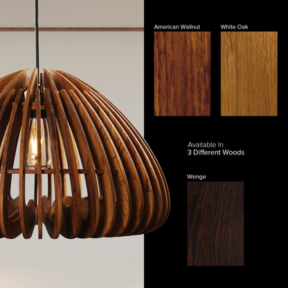 Rounded Ribbed Wooden Pendant Light