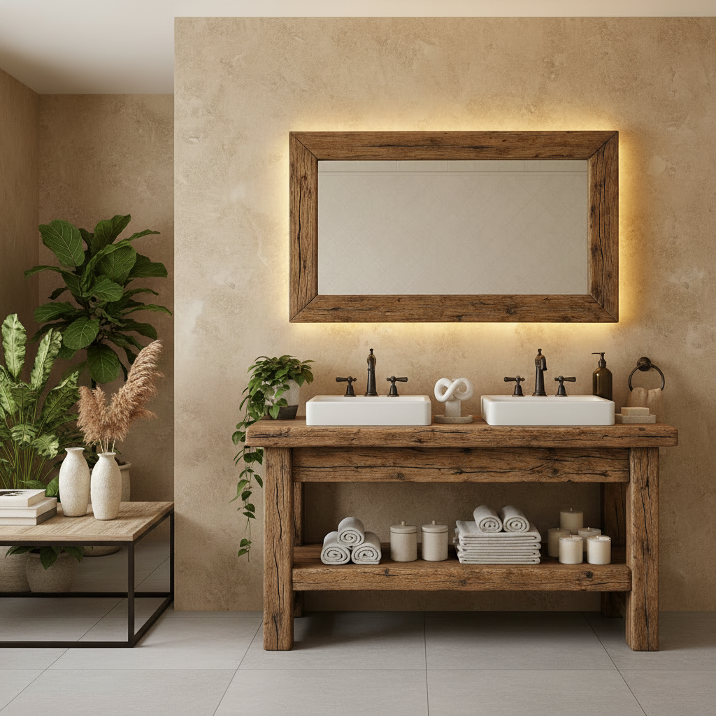 ALDRIC  Rustic American Oakwood Double Bathroom Vanity