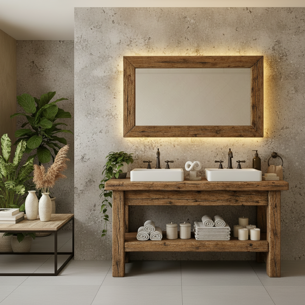 ALDRIC  Rustic American Oakwood Double Bathroom Vanity