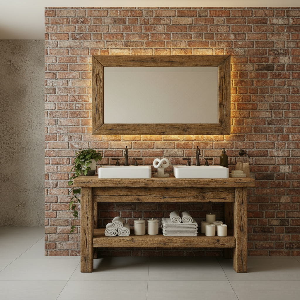 Aldric Rustic American Oakwood Double Bathroom Vanity