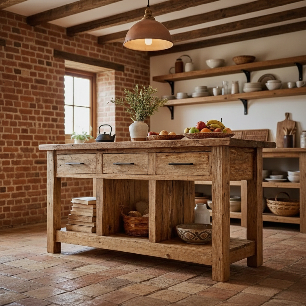 Ainsley Rustic American Oakwood Kitchen Island