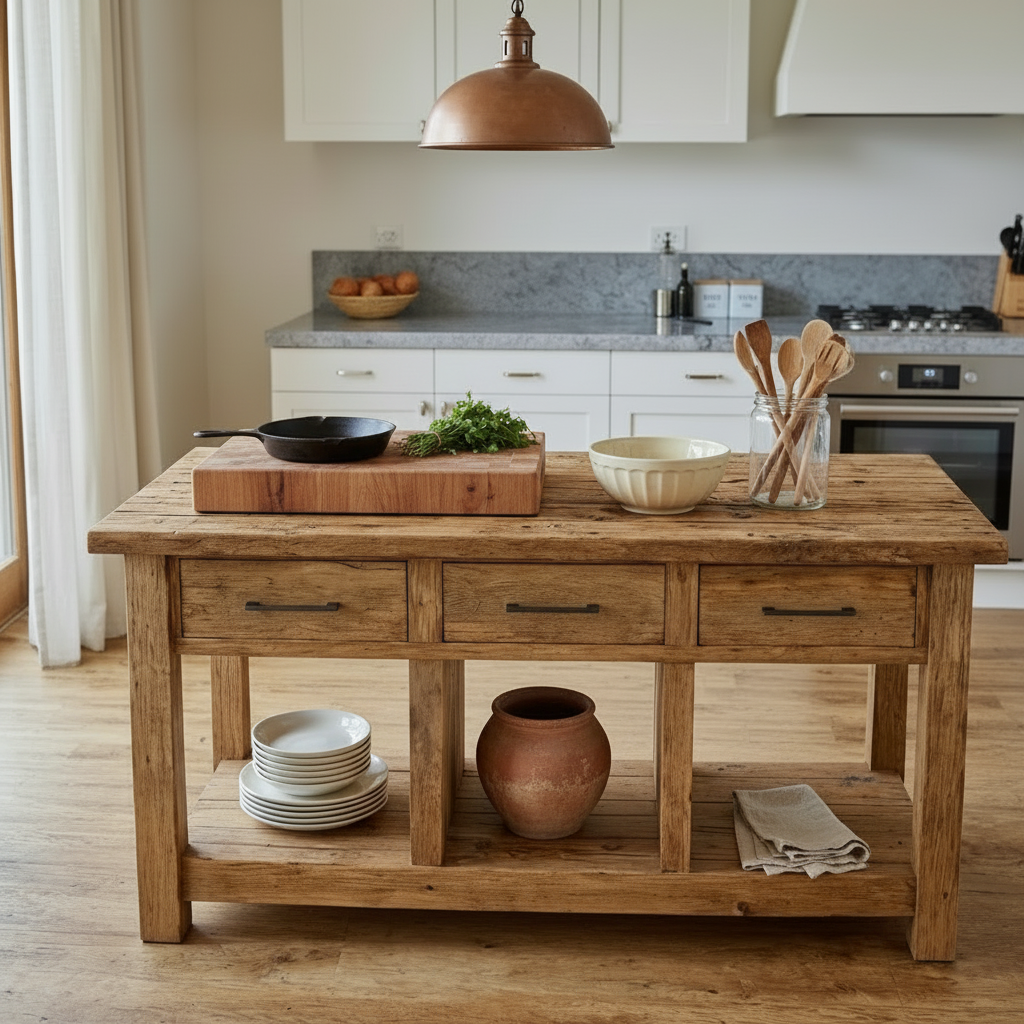 ALCROFT Rustic American Oakwood Kitchen Island