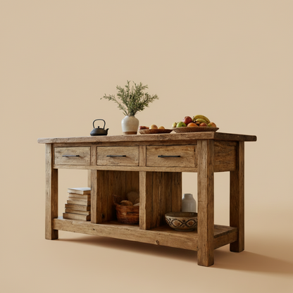 Ainsley Rustic American Oakwood Kitchen Island