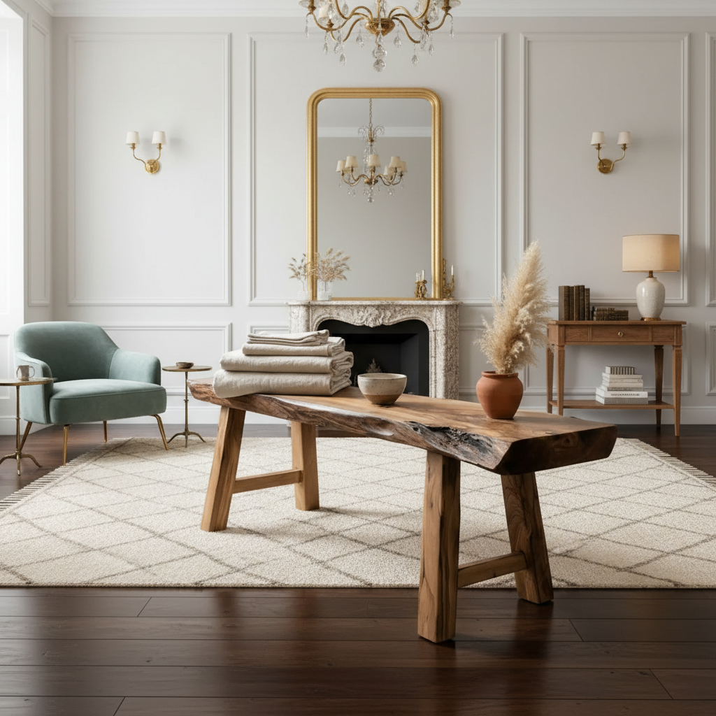 AMES 45mm Live Edge Solid Ashwood Bench