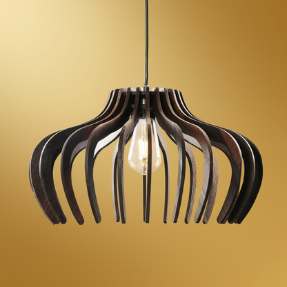 Vertical Ribbed Flower Wooden Pendant Light