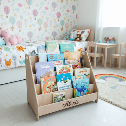 Montessori Wooden Kids Bookshelf + Toy Storage