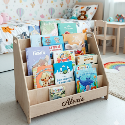 Montessori Wooden Kids Bookshelf + Toy Storage